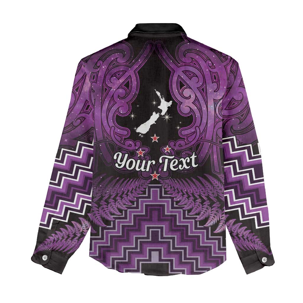 Personalised Aotearoa Matariki Women Casual Shirt Purple Fern Maori Poutama