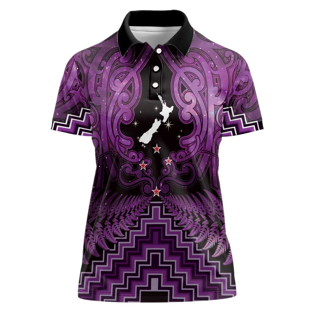 Personalised Aotearoa Matariki Women Polo Shirt Purple Fern Maori Poutama