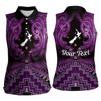 Personalised Aotearoa Matariki Women Sleeveless Polo Shirt Purple Fern Maori Poutama