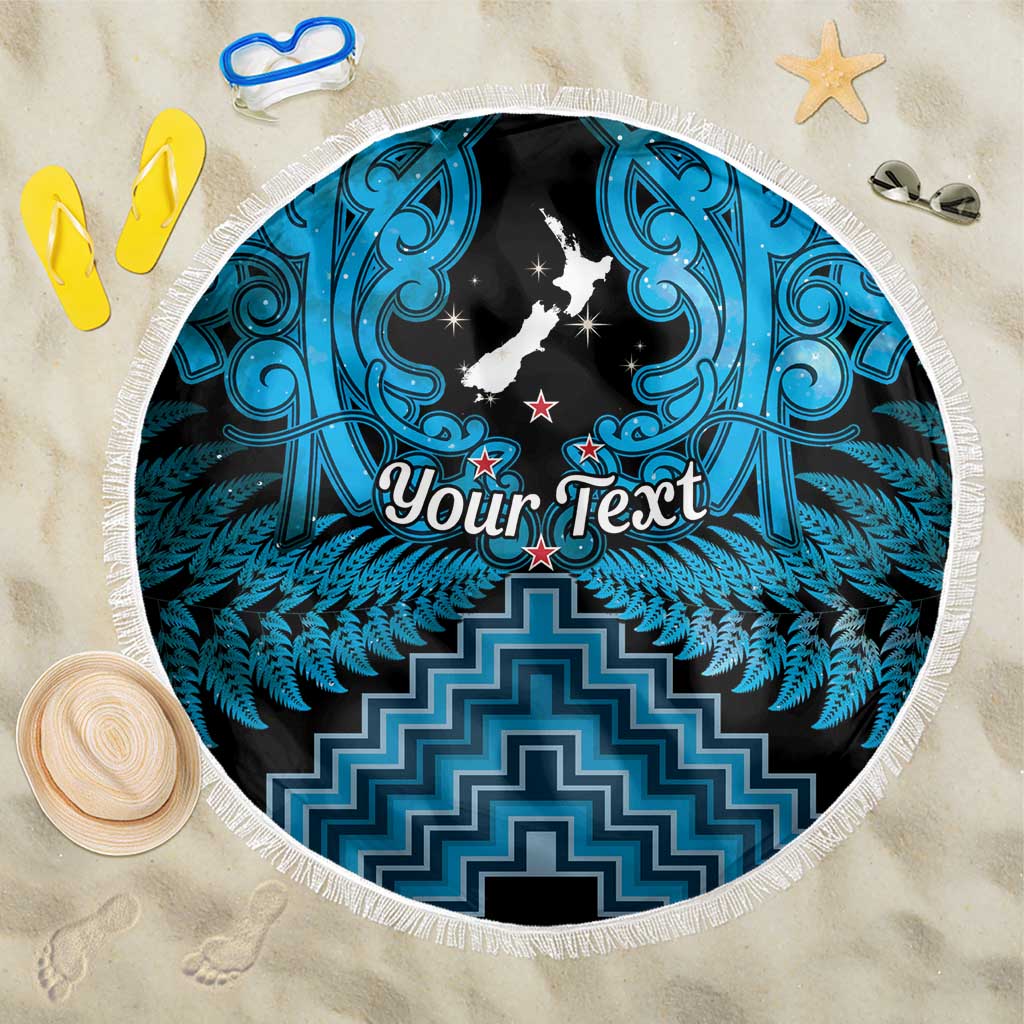 Personalised Aotearoa Matariki Beach Blanket Turquoise Fern Maori Poutama LT01 One Size 150cm Turquoise - Polynesian Pride