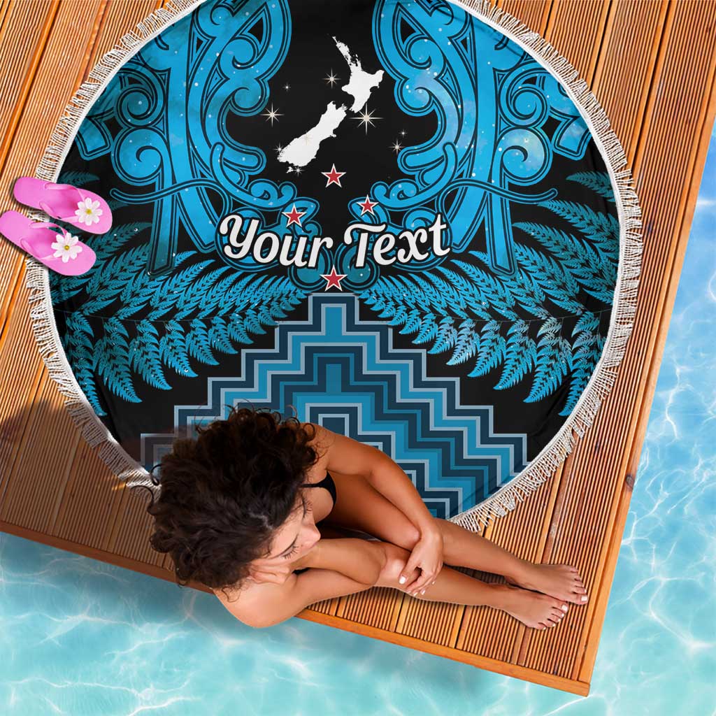 Personalised Aotearoa Matariki Beach Blanket Turquoise Fern Maori Poutama LT01 - Polynesian Pride