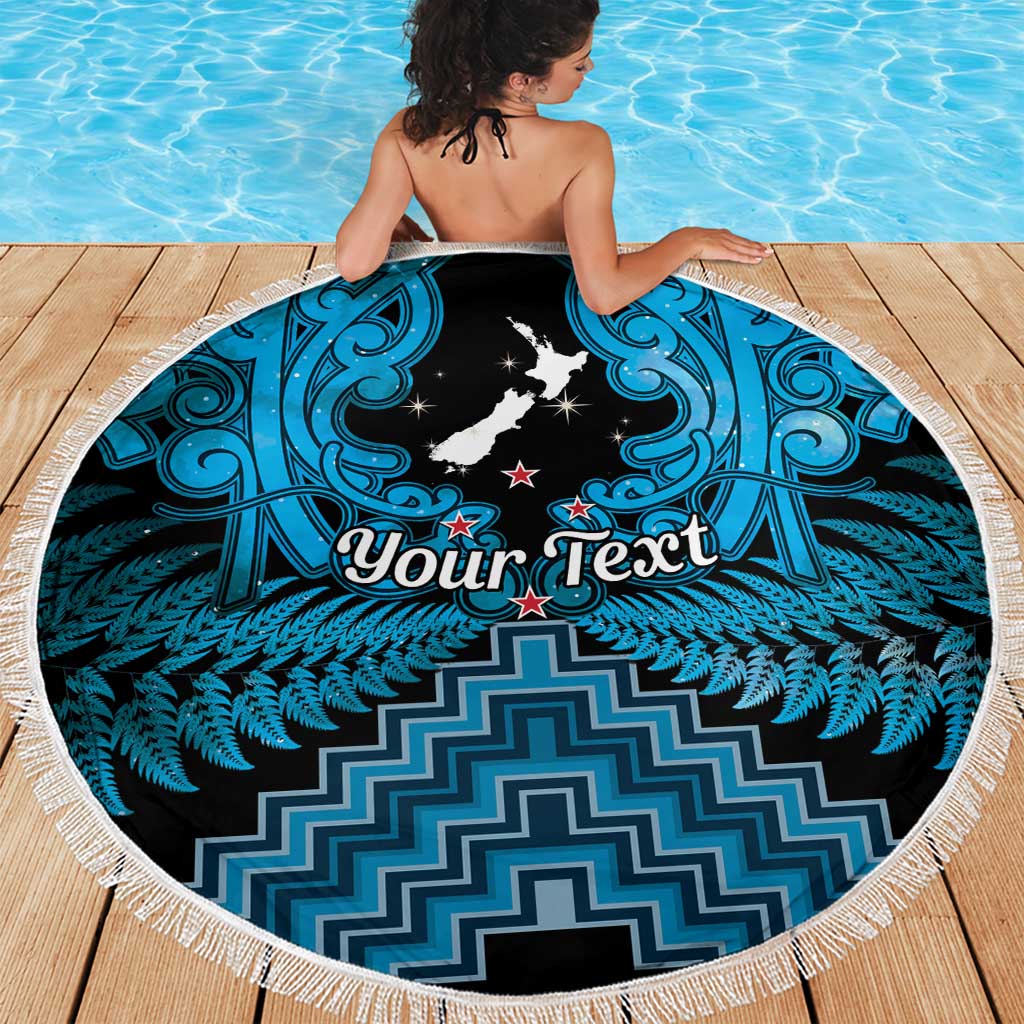 Personalised Aotearoa Matariki Beach Blanket Turquoise Fern Maori Poutama LT01 - Polynesian Pride