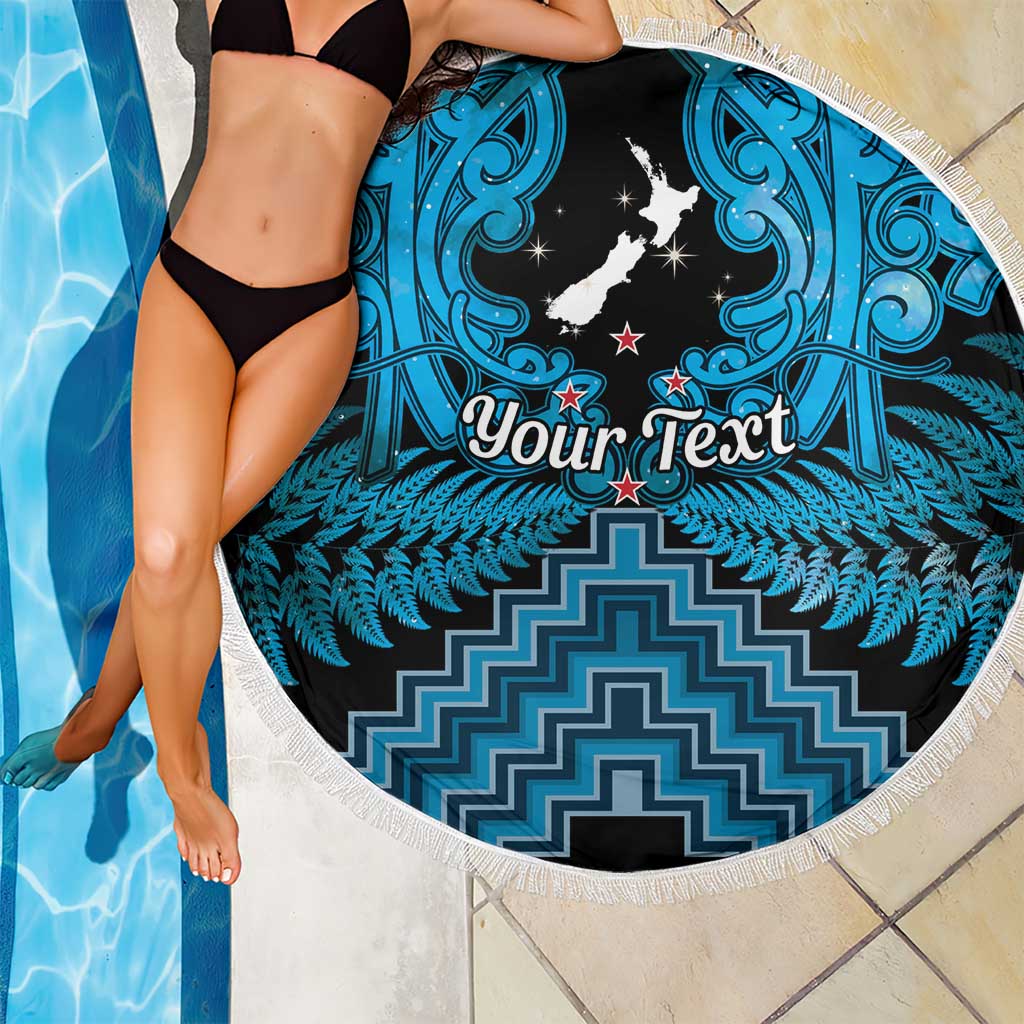Personalised Aotearoa Matariki Beach Blanket Turquoise Fern Maori Poutama LT01 - Polynesian Pride