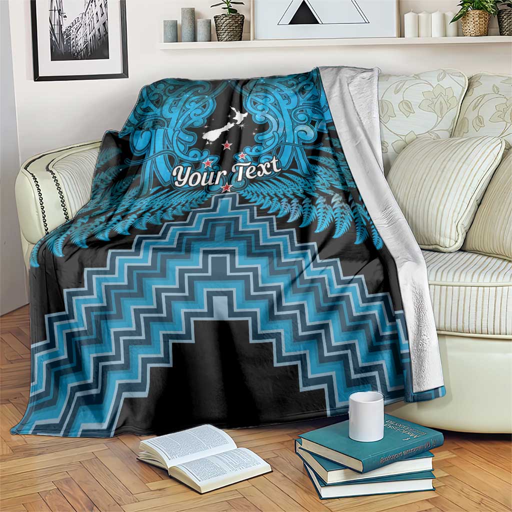 Personalised Aotearoa Matariki Blanket Turquoise Fern Maori Poutama LT01 Turquoise - Polynesian Pride