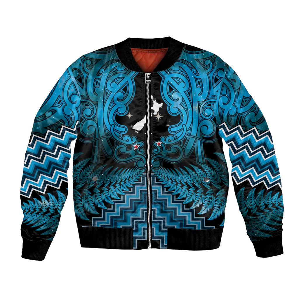 Personalised Aotearoa Matariki Bomber Jacket Turquoise Fern Maori Poutama
