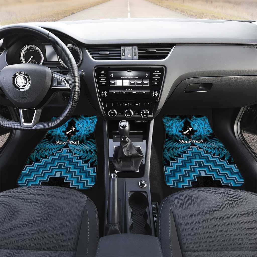 Personalised Aotearoa Matariki Car Mats Turquoise Fern Maori Poutama LT01 Set 2pcs - Front Turquoise - Polynesian Pride