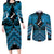 Personalised Aotearoa Matariki Couples Matching Long Sleeve Bodycon Dress and Long Sleeve Button Shirt Turquoise Fern Maori Poutama