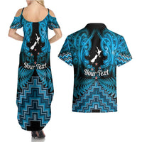 Personalised Aotearoa Matariki Couples Matching Summer Maxi Dress and Hawaiian Shirt Turquoise Fern Maori Poutama
