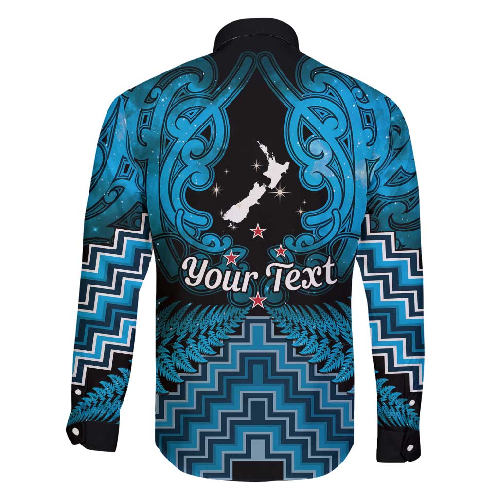 Personalised Aotearoa Matariki Family Matching Long Sleeve Bodycon Dress and Hawaiian Shirt Turquoise Fern Maori Poutama