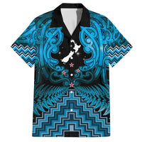 Personalised Aotearoa Matariki Family Matching Off The Shoulder Long Sleeve Dress and Hawaiian Shirt Turquoise Fern Maori Poutama