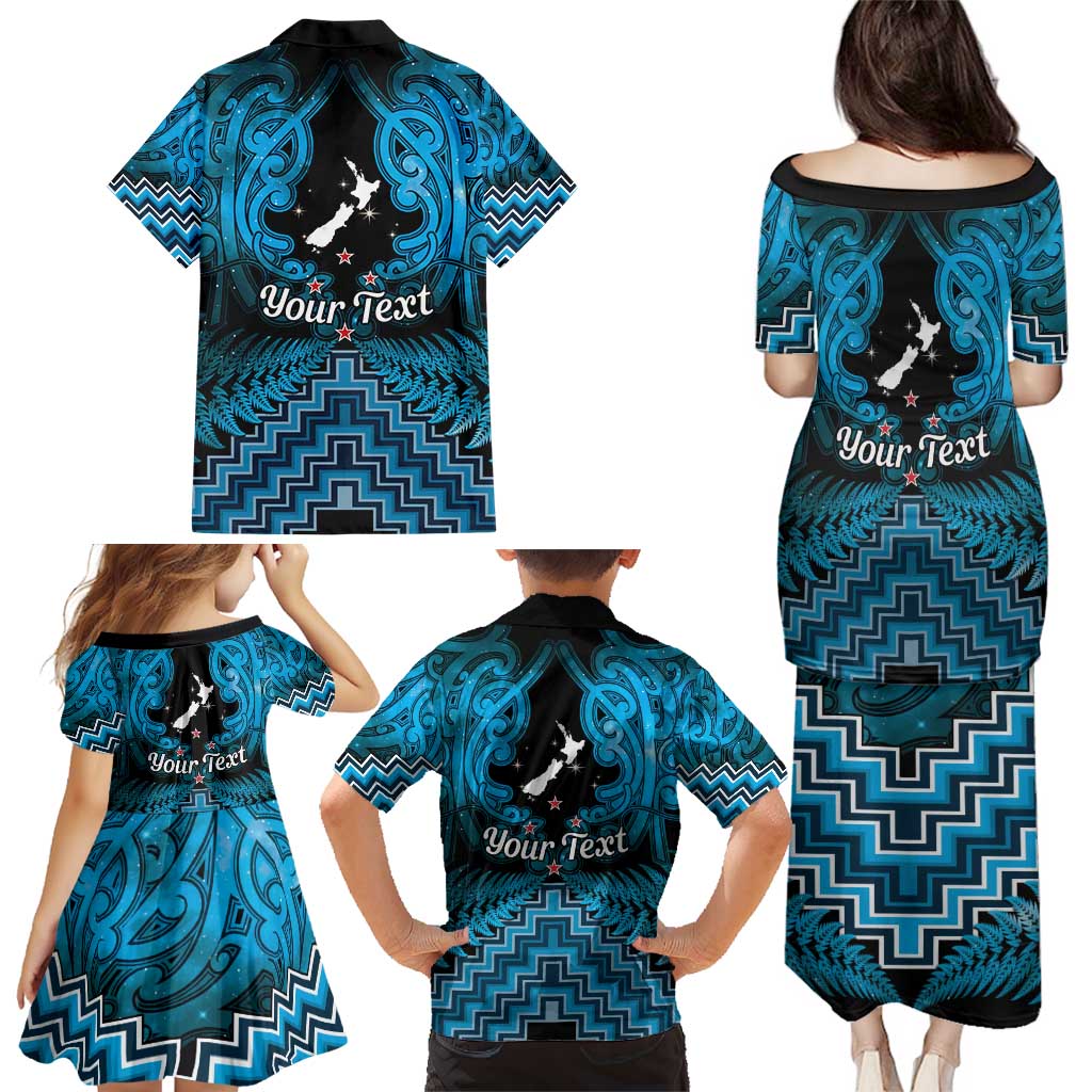 Personalised Aotearoa Matariki Family Matching Puletasi and Hawaiian Shirt Turquoise Fern Maori Poutama
