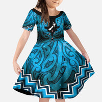Personalised Aotearoa Matariki Family Matching Short Sleeve Bodycon Dress and Hawaiian Shirt Turquoise Fern Maori Poutama