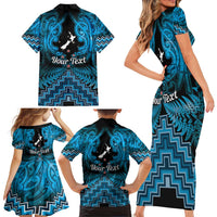 Personalised Aotearoa Matariki Family Matching Short Sleeve Bodycon Dress and Hawaiian Shirt Turquoise Fern Maori Poutama