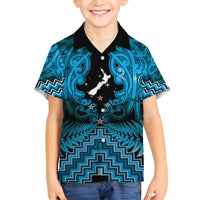Personalised Aotearoa Matariki Family Matching Summer Maxi Dress and Hawaiian Shirt Turquoise Fern Maori Poutama