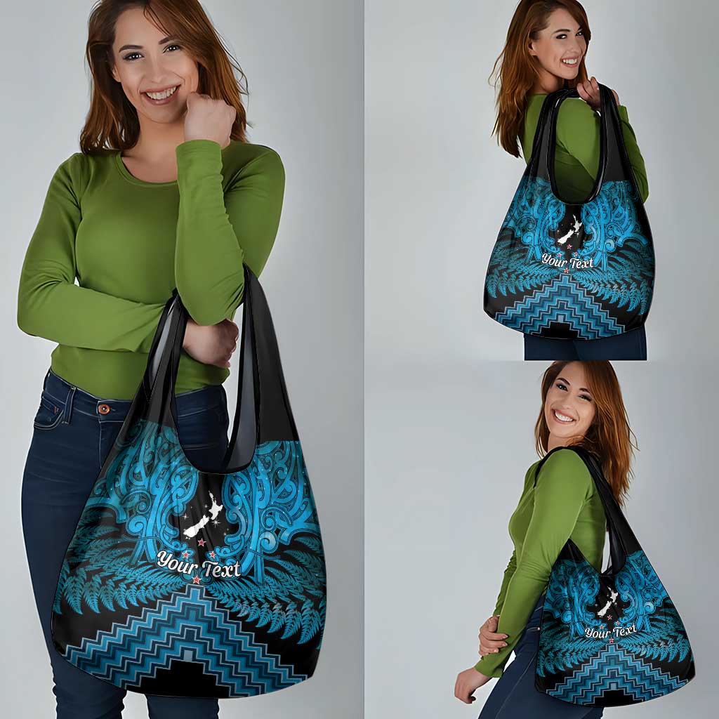 Personalised Aotearoa Matariki Grocery Bag Turquoise Fern Maori Poutama LT01 - Polynesian Pride