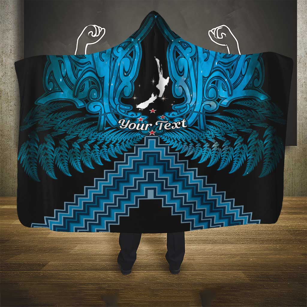 Personalised Aotearoa Matariki Hooded Blanket Turquoise Fern Maori Poutama LT01 - Polynesian Pride