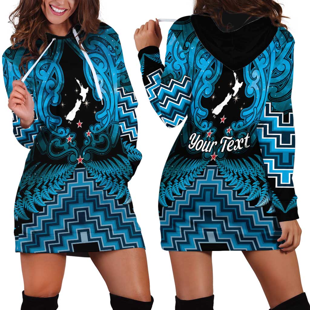 Personalised Aotearoa Matariki Hoodie Dress Turquoise Fern Maori Poutama