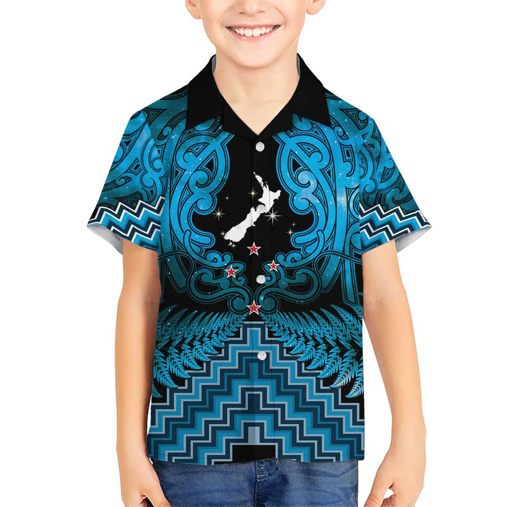 Personalised Aotearoa Matariki Kid Hawaiian Shirt Turquoise Fern Maori Poutama LT01 Kid Turquoise - Polynesian Pride