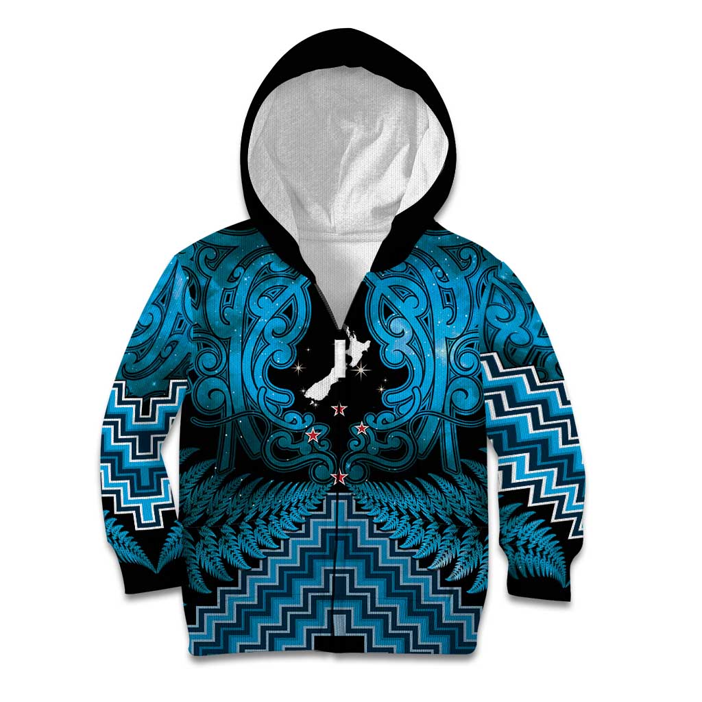 Personalised Aotearoa Matariki Kid Hoodie Turquoise Fern Maori Poutama