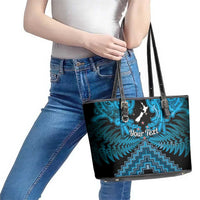 Personalised Aotearoa Matariki Leather Tote Bag Turquoise Fern Maori Poutama