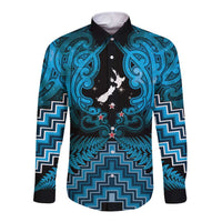 Personalised Aotearoa Matariki Long Sleeve Button Shirt Turquoise Fern Maori Poutama LT01 Unisex Turquoise - Polynesian Pride