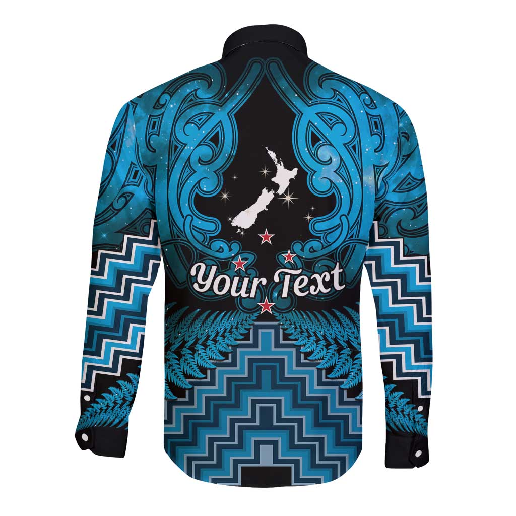 Personalised Aotearoa Matariki Long Sleeve Button Shirt Turquoise Fern Maori Poutama LT01 - Polynesian Pride