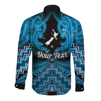 Personalised Aotearoa Matariki Long Sleeve Button Shirt Turquoise Fern Maori Poutama LT01 - Polynesian Pride