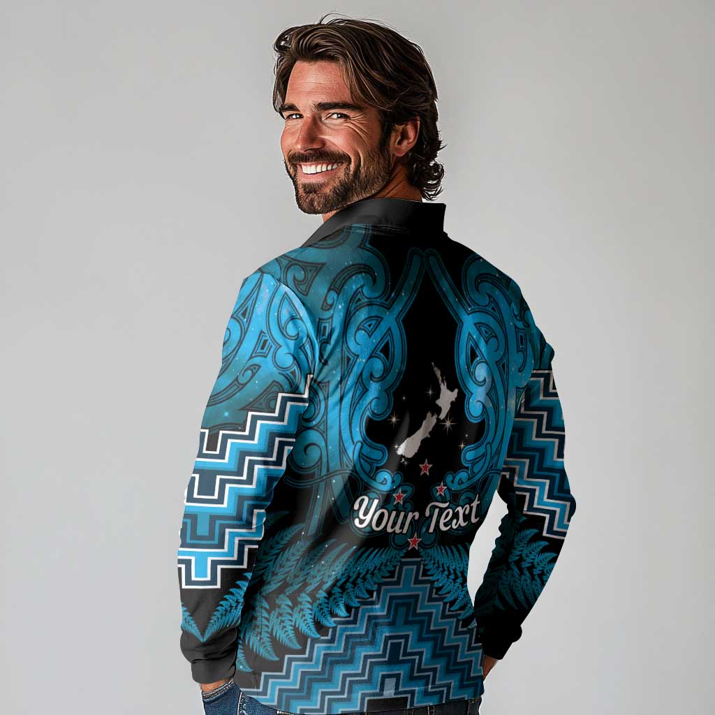 Personalised Aotearoa Matariki Long Sleeve Polo Shirt Turquoise Fern Maori Poutama
