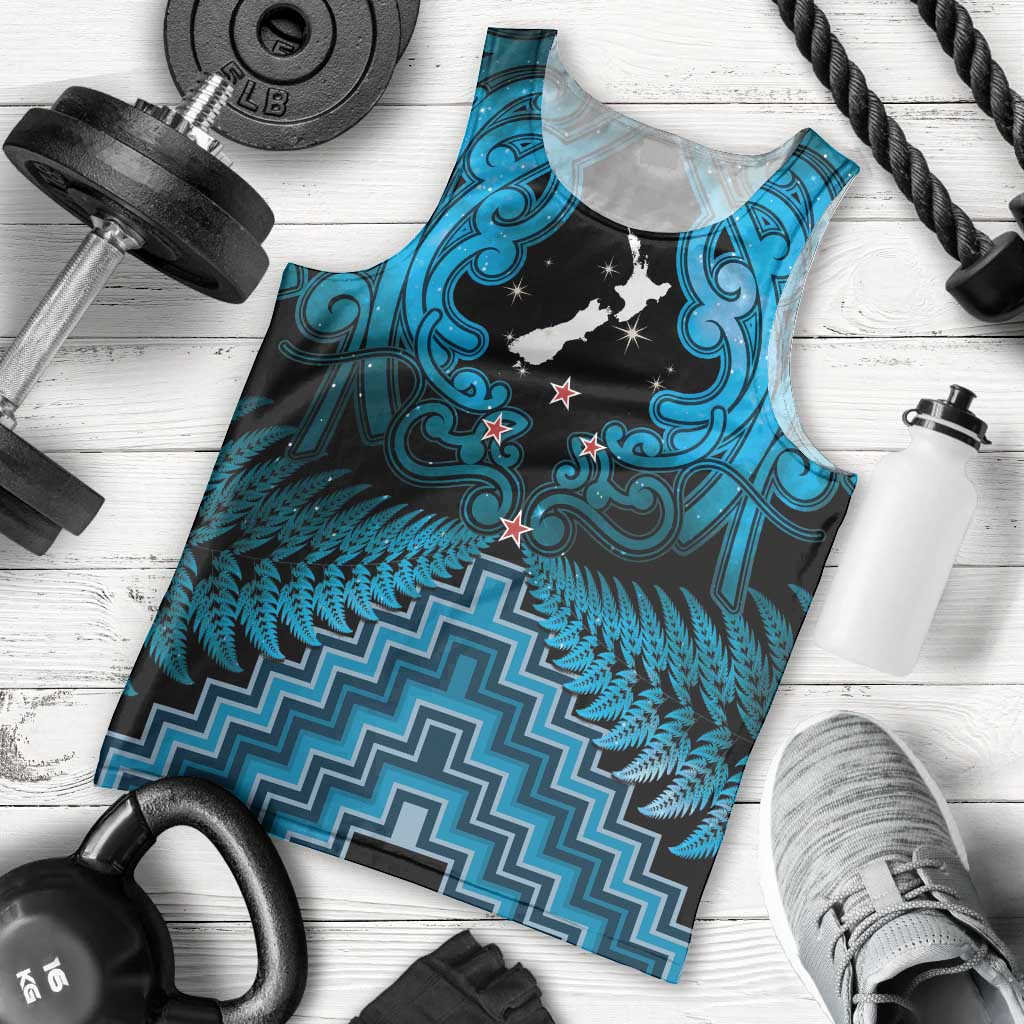 Personalised Aotearoa Matariki Men Tank Top Turquoise Fern Maori Poutama LT01 - Polynesian Pride
