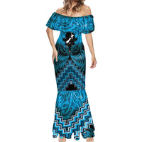 Personalised Aotearoa Matariki Mermaid Dress Turquoise Fern Maori Poutama