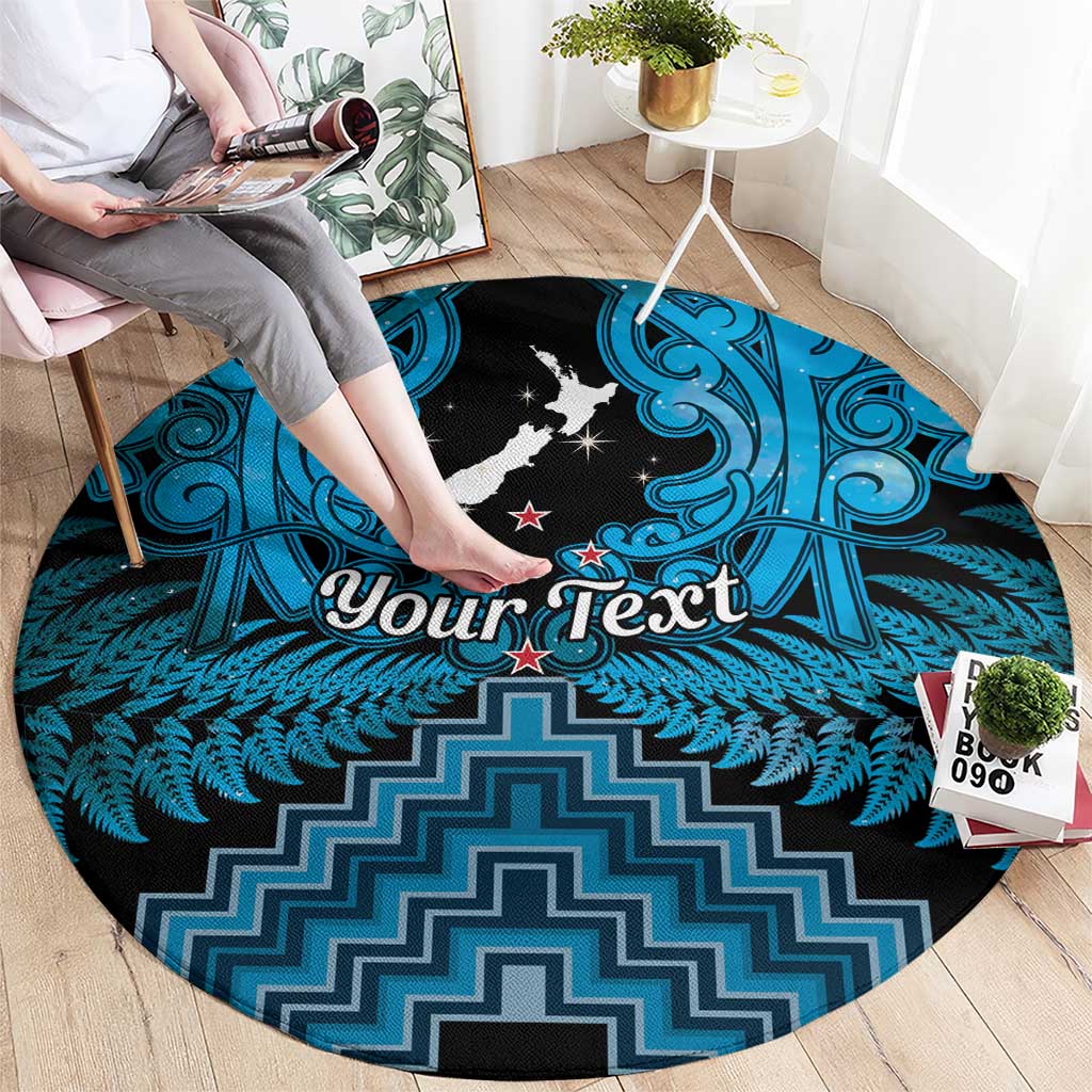 Personalised Aotearoa Matariki Round Carpet Turquoise Fern Maori Poutama