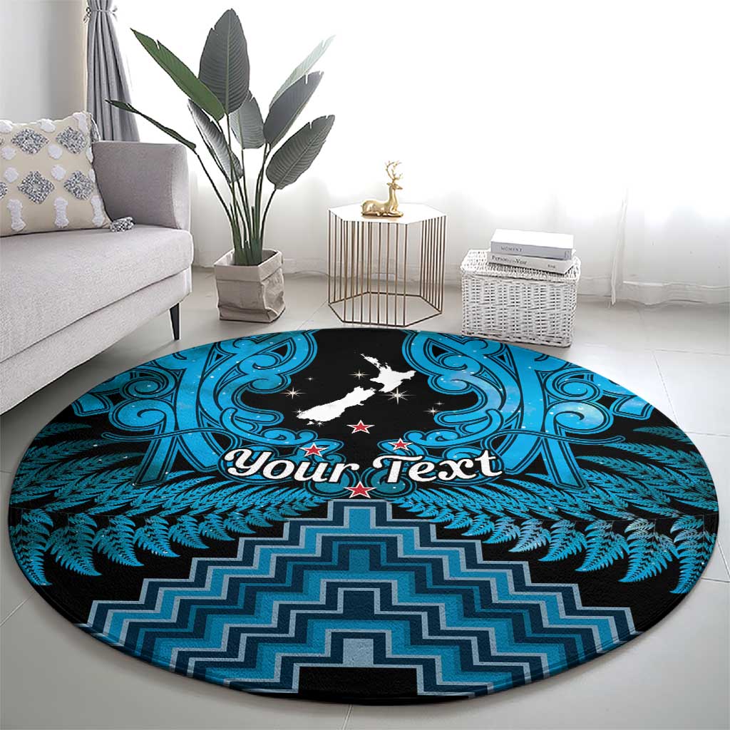 Personalised Aotearoa Matariki Round Carpet Turquoise Fern Maori Poutama