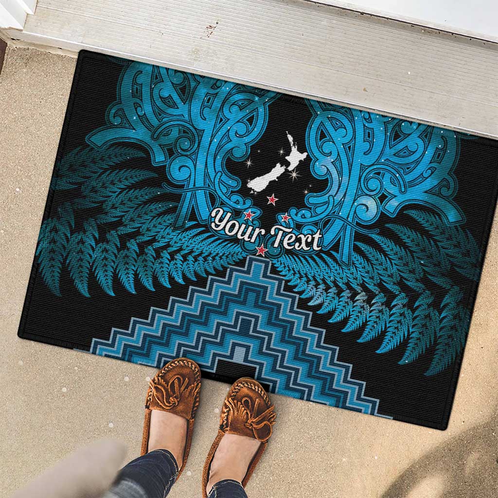 Personalised Aotearoa Matariki Rubber Doormat Turquoise Fern Maori Poutama LT01 - Polynesian Pride