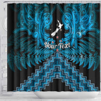 Personalised Aotearoa Matariki Shower Curtain Turquoise Fern Maori Poutama