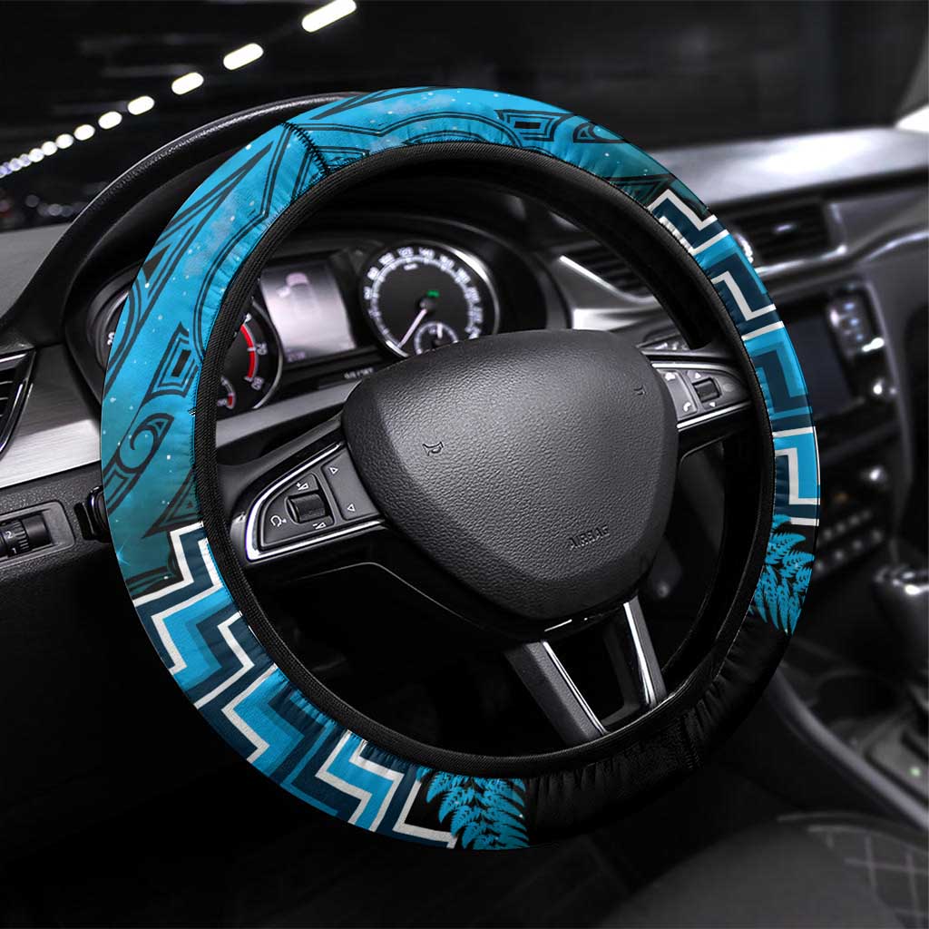 Aotearoa Matariki Steering Wheel Cover Turquoise Fern Maori Poutama LT01 Universal Fit Turquoise - Polynesian Pride