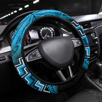 Aotearoa Matariki Steering Wheel Cover Turquoise Fern Maori Poutama LT01 Universal Fit Turquoise - Polynesian Pride