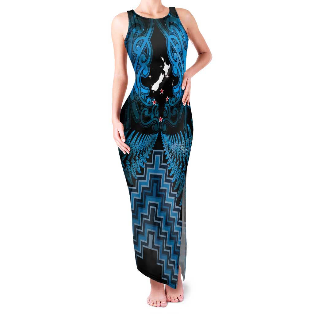 Personalised Aotearoa Matariki Tank Maxi Dress Turquoise Fern Maori Poutama