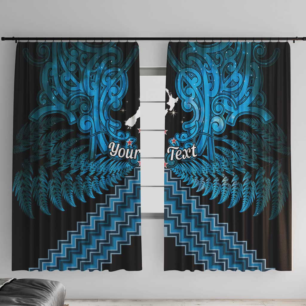 Personalised Aotearoa Matariki Window Curtain Turquoise Fern Maori Poutama LT01 With Hooks Turquoise - Polynesian Pride