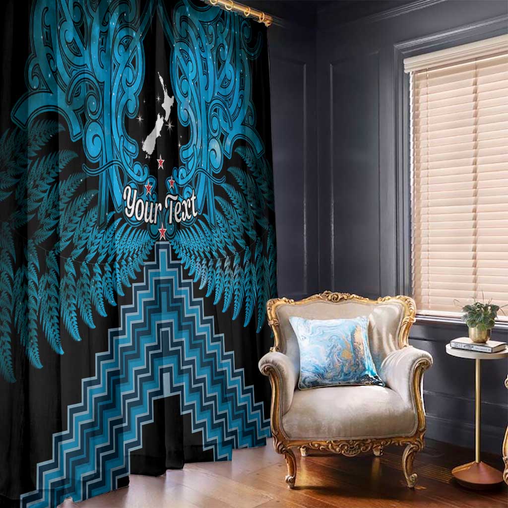 Personalised Aotearoa Matariki Window Curtain Turquoise Fern Maori Poutama LT01 - Polynesian Pride