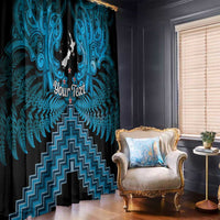 Personalised Aotearoa Matariki Window Curtain Turquoise Fern Maori Poutama LT01 - Polynesian Pride