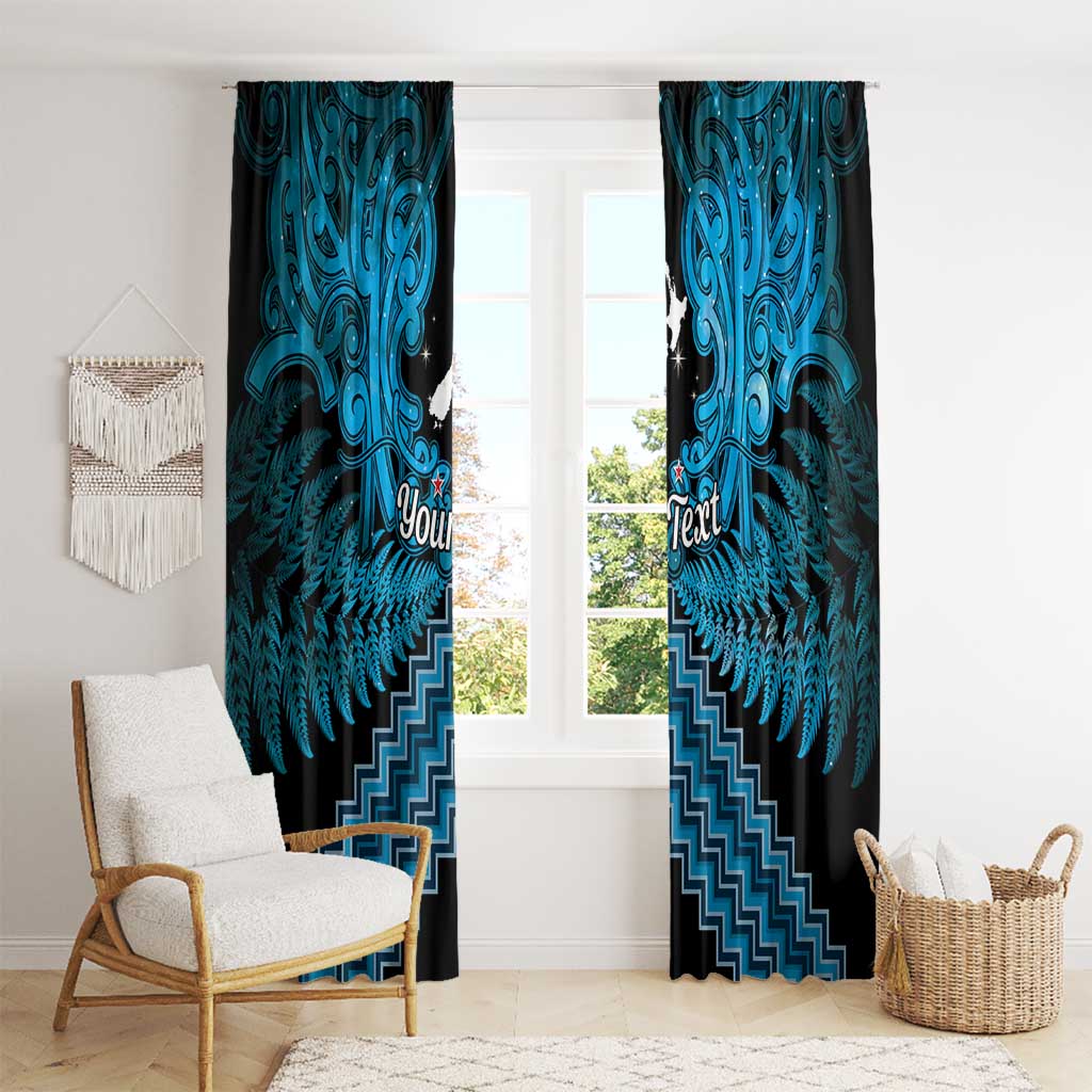Personalised Aotearoa Matariki Window Curtain Turquoise Fern Maori Poutama LT01 - Polynesian Pride