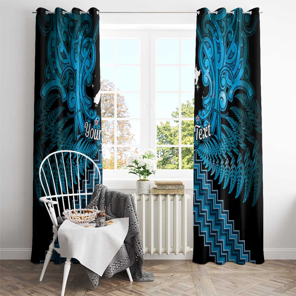 Personalised Aotearoa Matariki Window Curtain Turquoise Fern Maori Poutama LT01 - Polynesian Pride