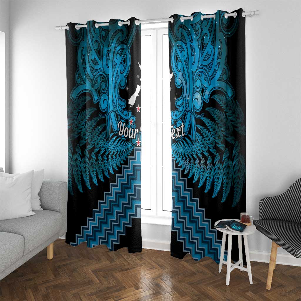 Personalised Aotearoa Matariki Window Curtain Turquoise Fern Maori Poutama LT01 With Grommets Turquoise - Polynesian Pride