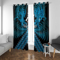 Personalised Aotearoa Matariki Window Curtain Turquoise Fern Maori Poutama LT01 With Grommets Turquoise - Polynesian Pride