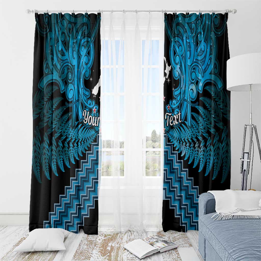 Personalised Aotearoa Matariki Window Curtain Turquoise Fern Maori Poutama LT01 - Polynesian Pride