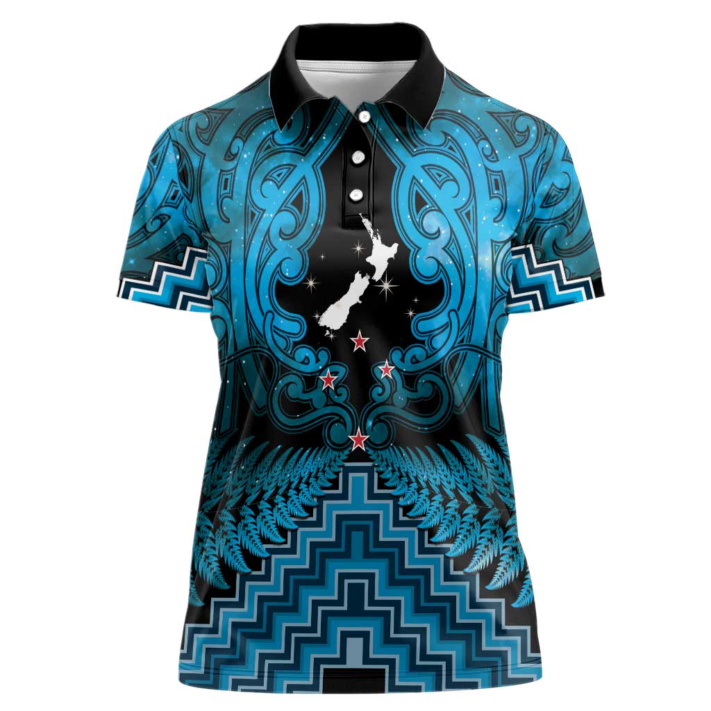 Personalised Aotearoa Matariki Women Polo Shirt Turquoise Fern Maori Poutama