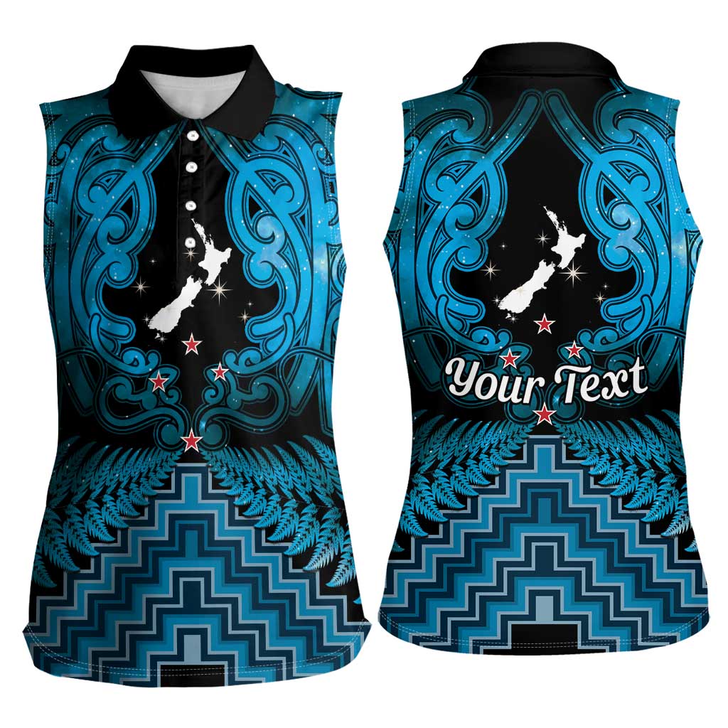 Personalised Aotearoa Matariki Women Sleeveless Polo Shirt Turquoise Fern Maori Poutama