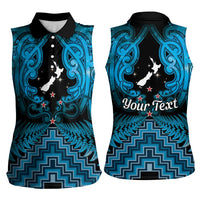 Personalised Aotearoa Matariki Women Sleeveless Polo Shirt Turquoise Fern Maori Poutama