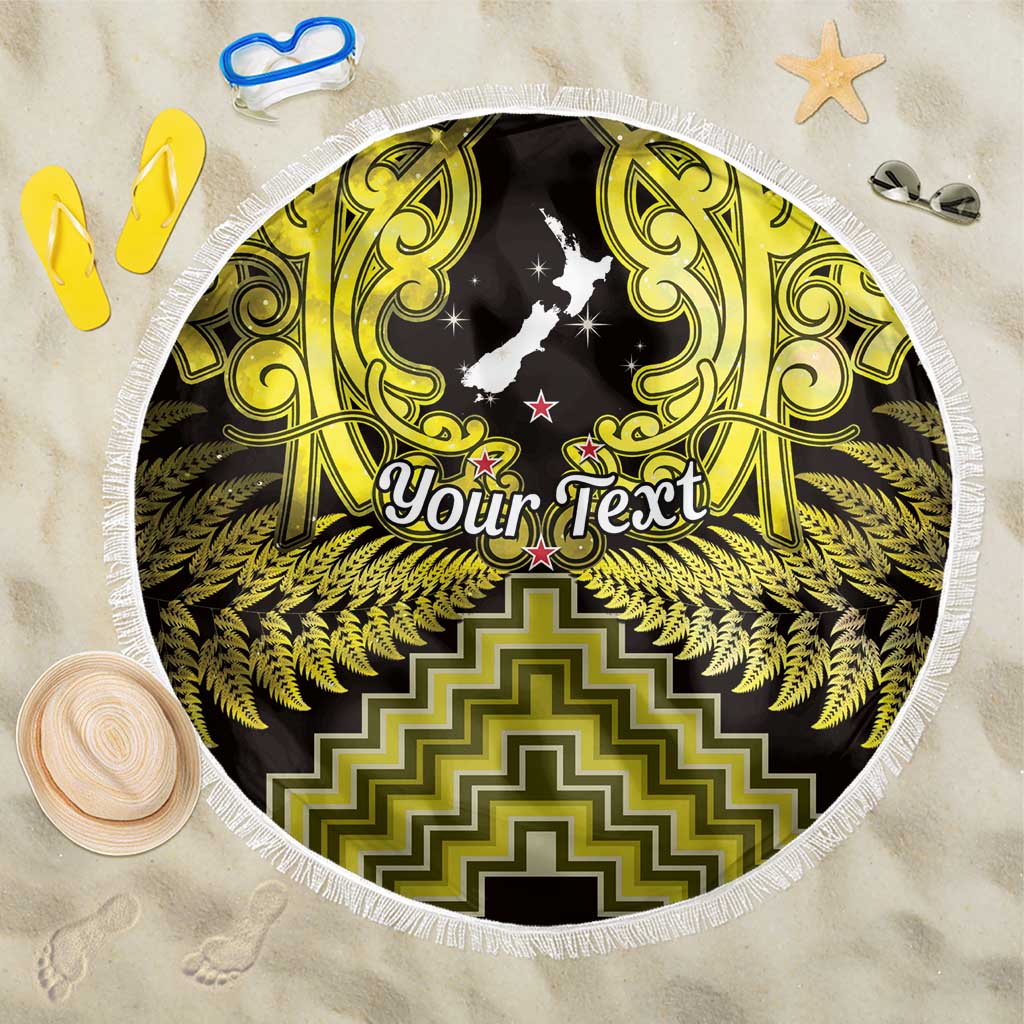 Personalised Aotearoa Matariki Beach Blanket Yellow Fern Maori Poutama LT01 One Size 150cm Yellow - Polynesian Pride