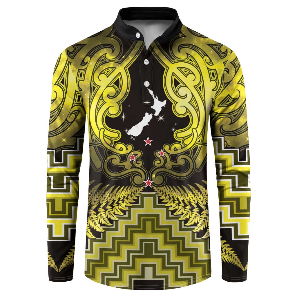 Personalised Aotearoa Matariki Button Sweatshirt Yellow Fern Maori Poutama LT01 Yellow - Polynesian Pride